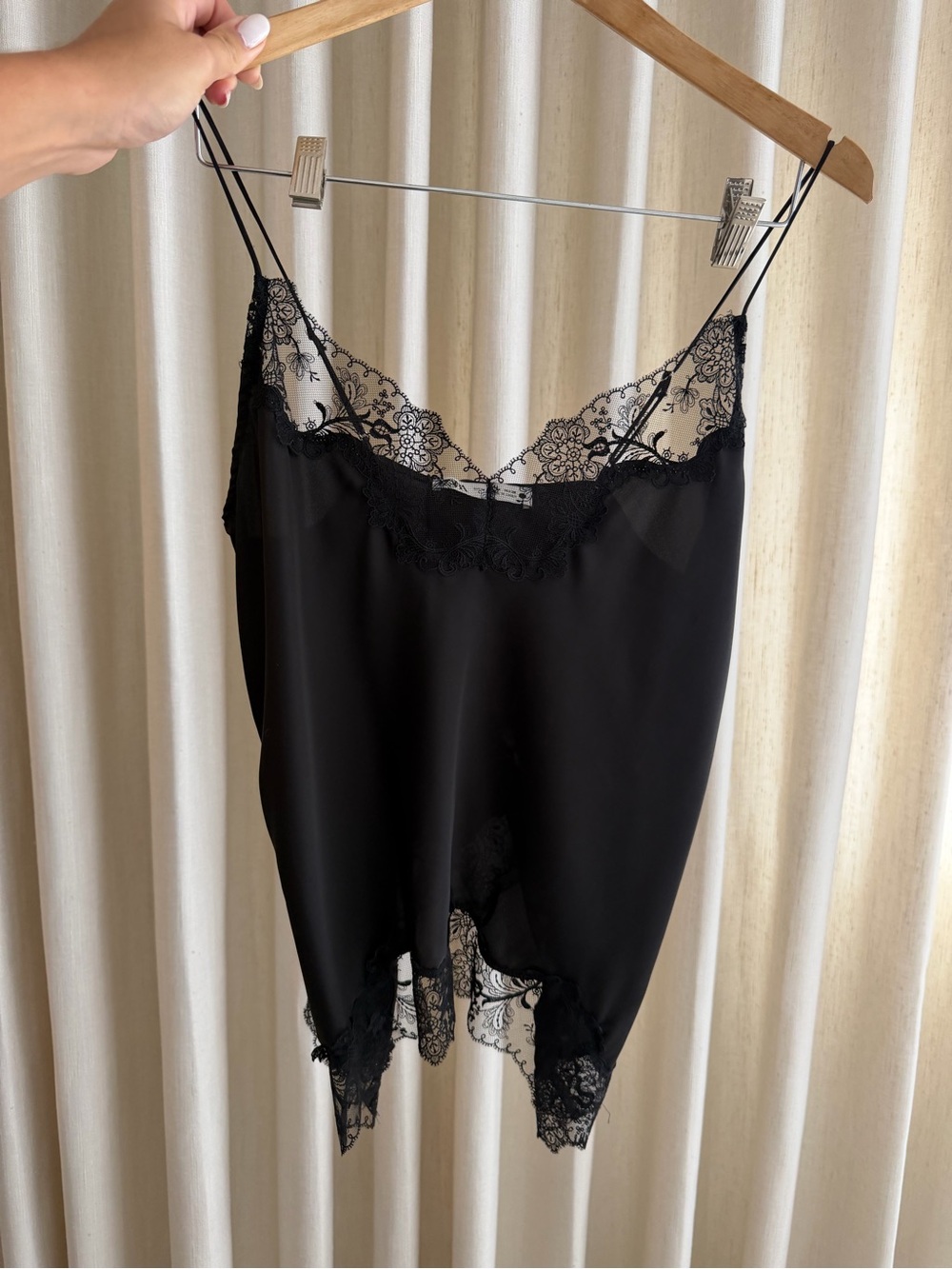 Zara Black Satin Chemise with Lace Trim